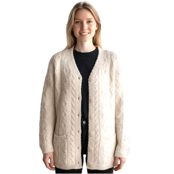 Aran Crafts Merino Wool Cardigan Sweater Women Sz 1X Cottagecore Cream - Picture 1 of 12